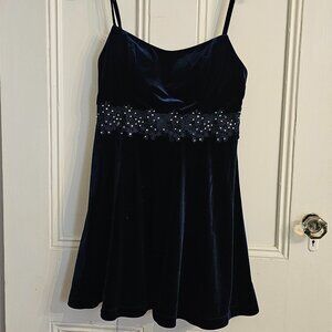 Navy Velvet/Velour Semi-Formal Dress with lace sequin inset